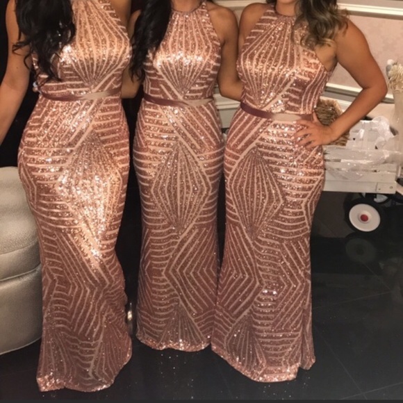 Rose Gold Sequin Dress - Great for Prom or Wedding Dress - Picture 2 of 5